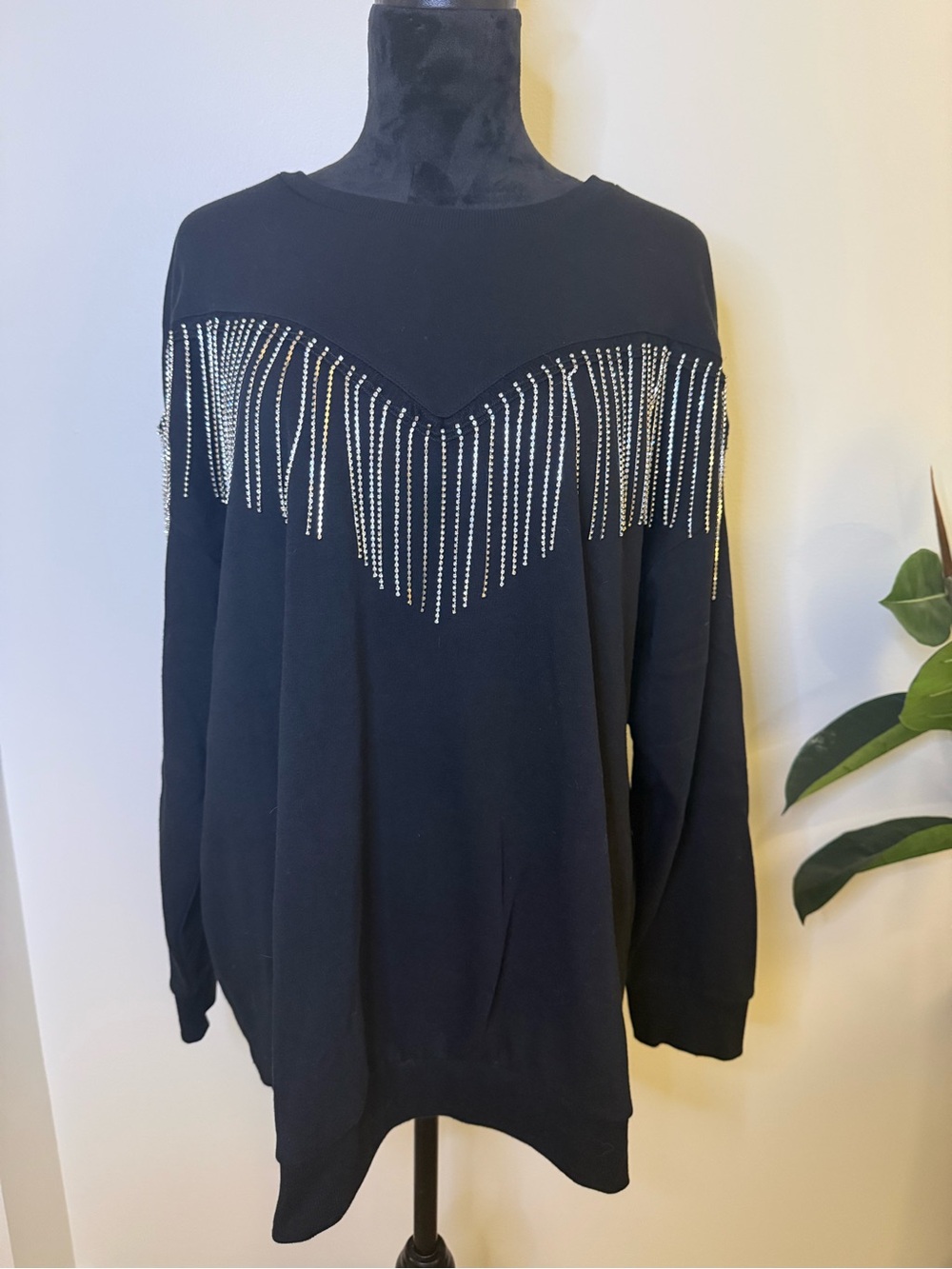 Torrid Black Rhinestone Fringe Sweater